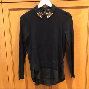 Ted baker London black sweater over black blouse. Gold embellished collar